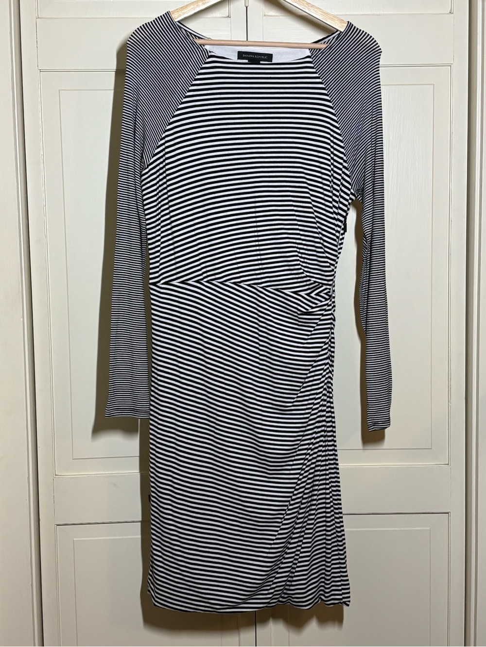 Banana Republic Black and White Striped Long Sleeve Dress
